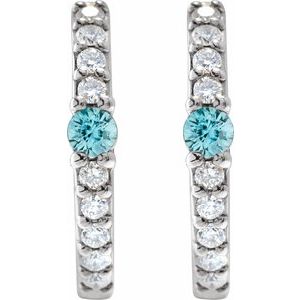 Platinum Natural Blue Zircon & 1/8 CTW Natural Diamond 13.6 mm Hoop Earring – image 2