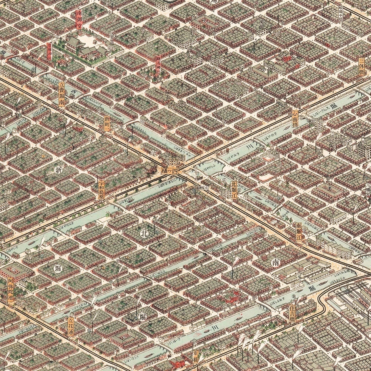 Vintage Map of Osaka, Japan 1923