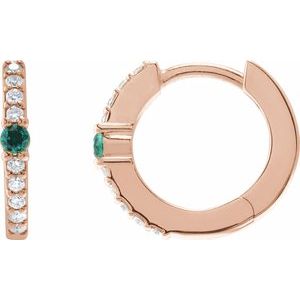 14K Rose Gold Lab-Grown Emerald & 1/8 CTW Natural Diamond 13.6 mm Hoop Earring