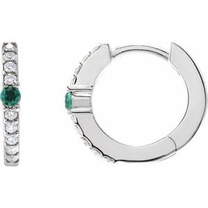 Platinum Lab-Grown Emerald & 1/8 CTW Natural Diamond 13.6 mm Hoop Earring
