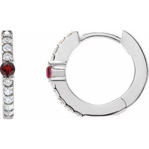 Sterling Silver Natural Mozambique Garnet & 1/8 CTW Natural Diamond 13.6 mm Hoop Earring