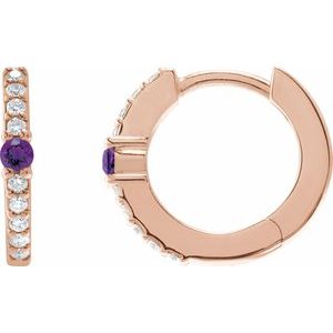 14K Rose Gold Natural Amethyst & 1/8 CTW Natural Diamond 13.6 mm Hoop Earring