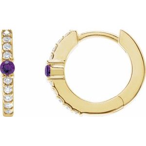 14K Yellow Gold Natural Amethyst & 1/8 CTW Natural Diamond 13.6 mm Hoop Earring