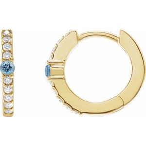14K Yellow Gold Natural Aquamarine & 1/8 CTW Natural Diamond 13.6 mm Hoop Earring
