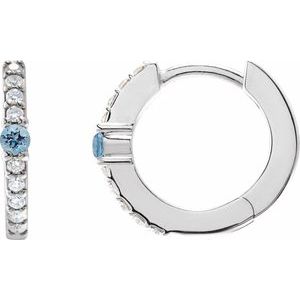 14K White Natural Aquamarine & 1/8 CTW Natural Diamond 13.6 mm Hoop Earring