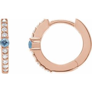 14K Rose Natural Aquamarine & 1/8 CTW Natural Diamond 13.6 mm Hoop Earring