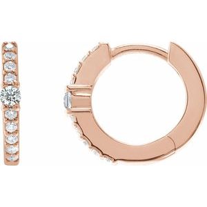 14K Rose Gold Natural White Sapphire & 1/8 CTW Natural Diamond 13.6 mm Hoop Earring