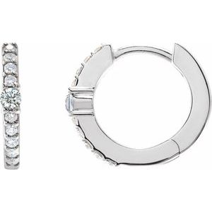 14K White Gold Natural White Sapphire & 1/8 CTW Natural Diamond 13.6 mm Hoop Earring
