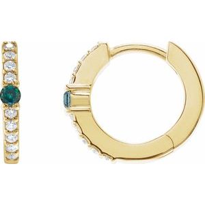 14K Yellow Lab-Grown Alexandrite & 1/8 CTW Natural Diamond 13.6 mm Hoop Earring