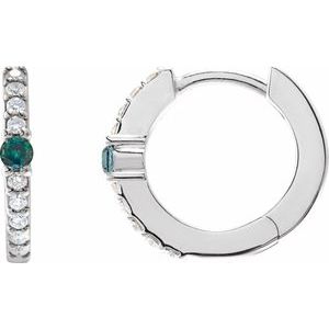 Sterling Silver Lab-Grown Alexandrite & 1/8 CTW Natural Diamond 13.6 mm Hoop Earring