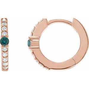 14K Rose Gold Lab-Grown Alexandrite & 1/8 CTW Natural Diamond 13.6 mm Hoop Earring