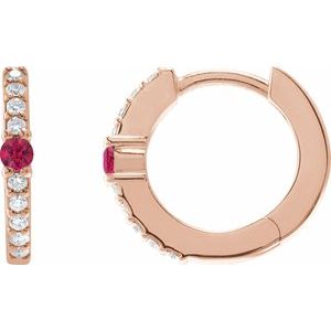 14K Rose Gold Lab-Grown Ruby & 1/8 CTW Natural Diamond 13.6 mm Hoop Earring