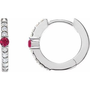 Platinum Lab-Grown Ruby & 1/8 CTW Natural Diamond 13.6 mm Hoop Earring