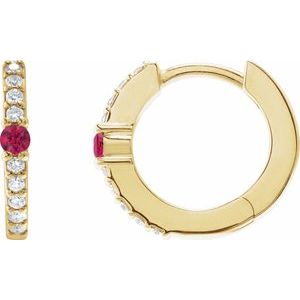 14K Yellow Gold Natural Ruby & 1/8 CTW Natural Diamond 13.6 mm Hoop Earring