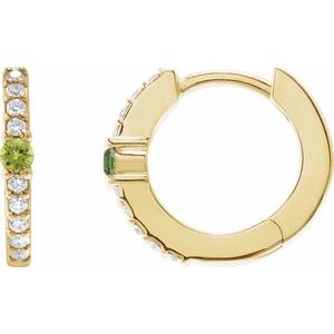 14K Yellow Gold Natural Peridot & 1/8 CTW Natural Diamond 13.6 mm Hoop Earring