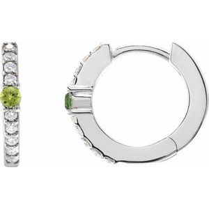 14K White Gold Natural Peridot & 1/8 CTW Natural Diamond 13.6 mm Hoop Earring