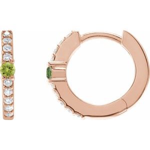 14K Rose Gold Natural Peridot & 1/8 CTW Natural Diamond 13.6 mm Hoop Earring