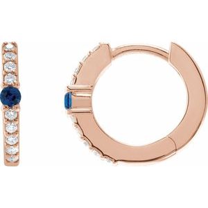 14K Rose Gold Natural Blue Sapphire & 1/8 CTW Natural Diamond 13.6 mm Hoop Earring