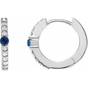 Platinum Lab-Grown Blue Sapphire & 1/8 CTW Natural Diamond 13.6 mm Hoop Earring