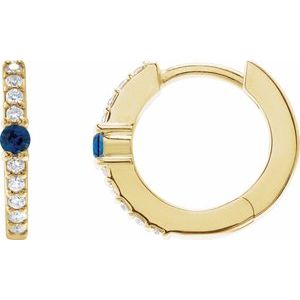 14K Yellow Gold Natural Blue Sapphire & 1/8 CTW Natural Diamond 13.6 mm Hoop Earring