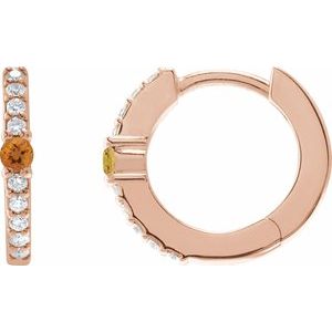 14K Rose Gold Natural Citrine & 1/8 CTW Natural Diamond 13.6 mm Hoop Earring