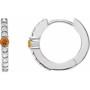 Sterling Silver Natural Citrine & 1/8 CTW Natural Diamond 13.6 mm Hoop Earring