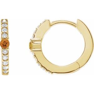 14K Yellow Gold Natural Citrine & 1/8 CTW Natural Diamond 13.6 mm Hoop Earring