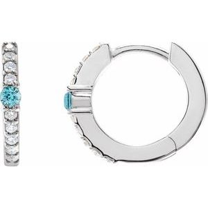 Platinum Natural Blue Zircon & 1/8 CTW Natural Diamond 13.6 mm Hoop Earring
