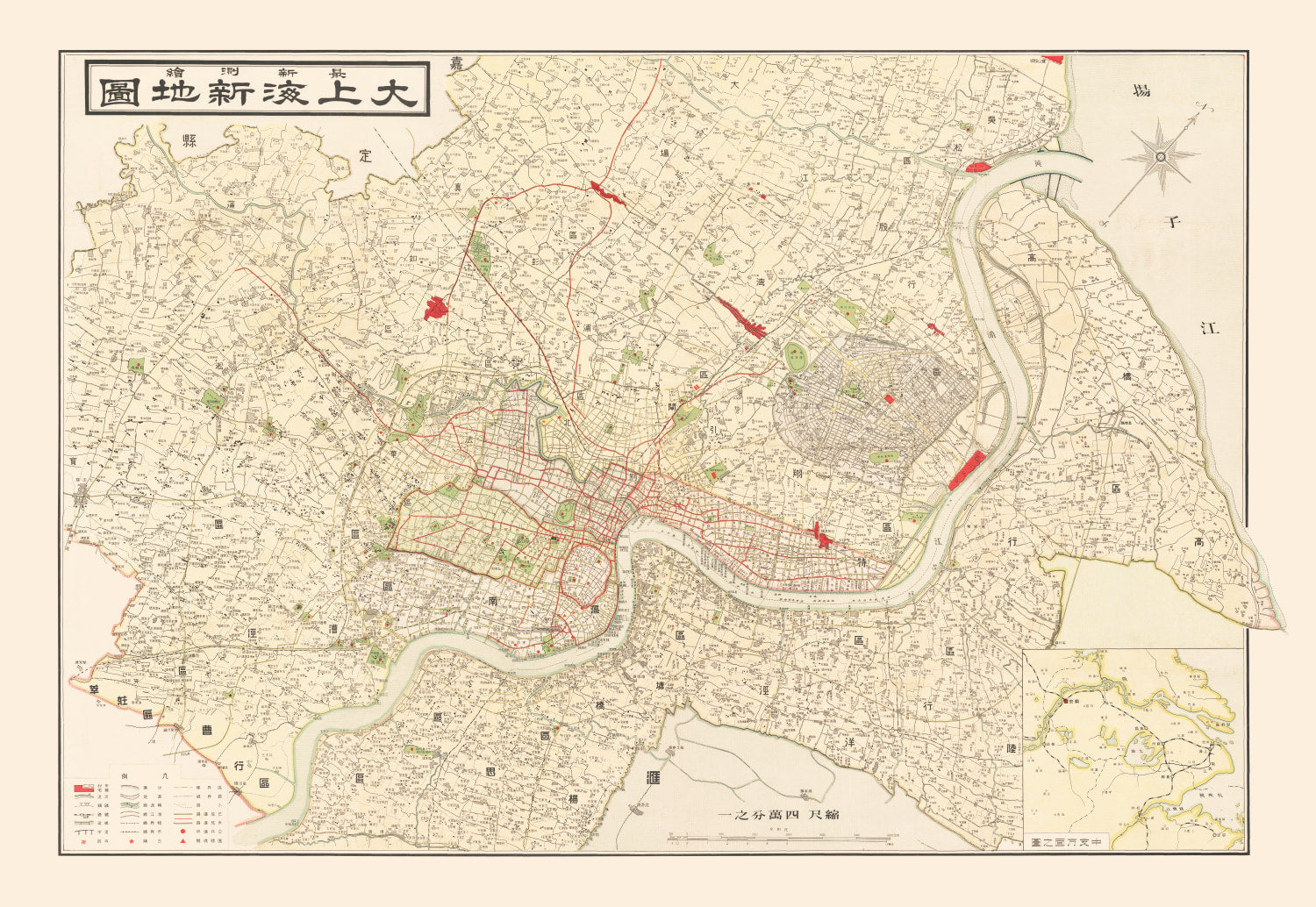 Vintage Map of Shanghai, China 1938