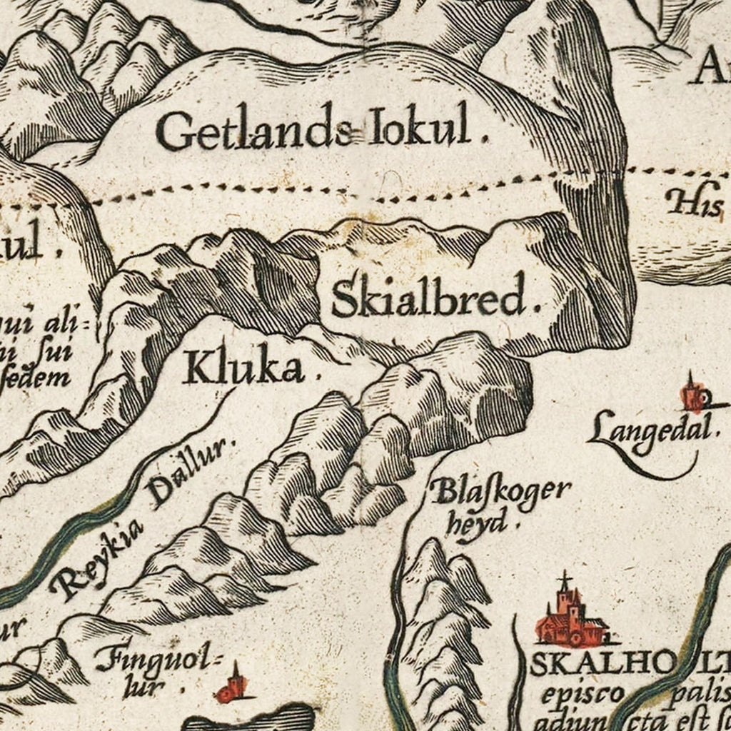 Vintage Iceland Map with Sea Monsters 1587