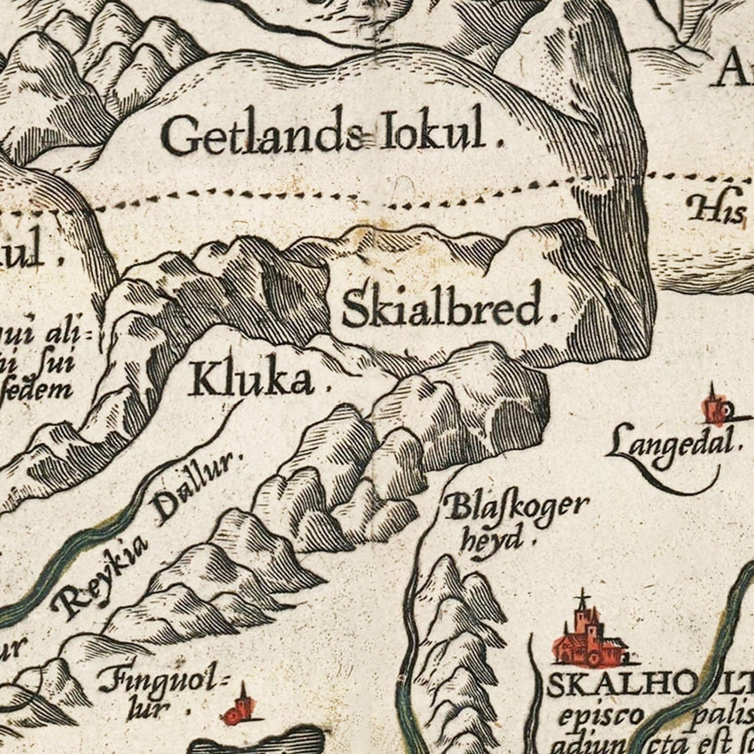 Vintage Iceland Map with Sea Monsters 1587