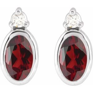 14K White Gold 5x3 mm Natural Mozambique Garnet & .03 CTW Natural Diamond Earrings – image 2
