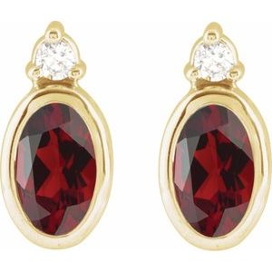 14K Yellow Gold 5x3 mm Natural Mozambique Garnet & .03 CTW Natural Diamond Earrings – image 2