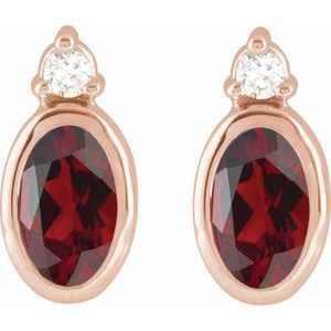 14K Rose Gold 5x3 mm Natural Mozambique Garnet & .03 CTW Natural Diamond Earrings
