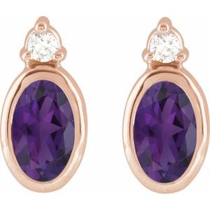 14K Rose Gold 5x3 mm Natural Amethyst & .03 CTW Natural Diamond Earrings – image 2