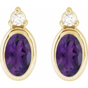 14K Yellow Gold 5x3 mm Natural Amethyst & .03 CTW Natural Diamond Earrings – image 2