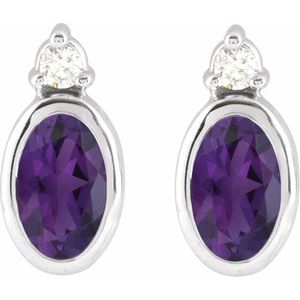 14K White Gold 5x3 mm Natural Amethyst & .03 CTW Natural Diamond Earrings – image 2