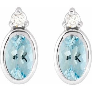 Sterling Silver 5x3 mm Natural Aquamarine & .03 CTW Natural Diamond Earrings – image 2