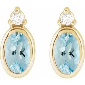 14K Yellow Gold 5x3 mm Natural Aquamarine & .03 CTW Natural Diamond Earrings – image 2