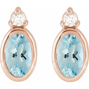 14K Rose Gold 5x3 mm Natural Aquamarine & .03 CTW Natural Diamond Earrings