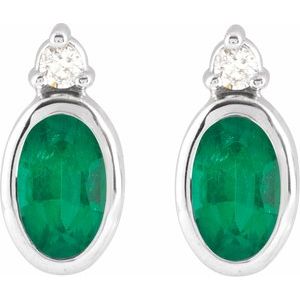 Platinum 5x3 mm Lab-Grown Emerald & .03 CTW Natural Diamond Earrings – image 2