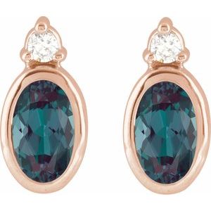 14K Rose Gold 5x3 mm Lab-Grown Alexandrite & .03 CTW Natural Diamond Earrings