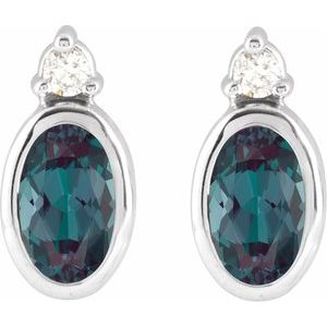 Sterling Silver 5x3 mm Lab-Grown Alexandrite & .03 CTW Natural Diamond Earrings – image 2