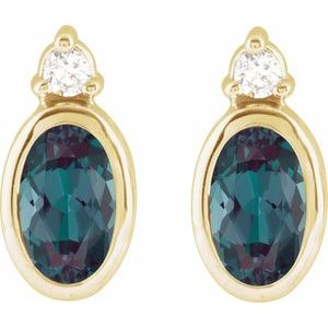 14K Yellow Gold 5x3 mm Lab-Grown Alexandrite & .03 CTW Natural Diamond Earrings – image 2