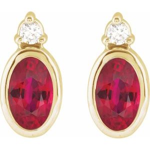 14K Yellow Gold 5x3 mm Natural Ruby & .03 CTW Natural Diamond Earrings – image 2