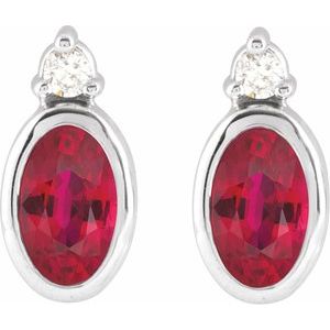 Sterling Silver 5x3 mm Lab-Grown Ruby & .03 CTW Natural Diamond Earrings – image 2