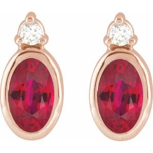 14K Rose Gold 5x3 mm Natural Ruby & .03 CTW Natural Diamond Earrings – image 2