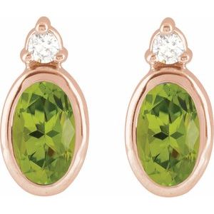 14K Rose Gold 5x3 mm Natural Peridot & .03 CTW Natural Diamond Earrings – image 2
