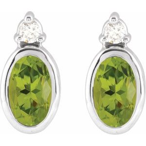 Sterling Silver 5x3 mm Natural Peridot & .03 CTW Natural Diamond Earrings – image 2