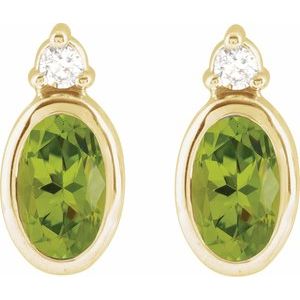 14K Yellow Gold 5x3 mm Natural Peridot & .03 CTW Natural Diamond Earrings – image 2
